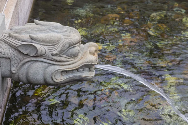 Piedra dragón estatua agua spray — Foto de Stock