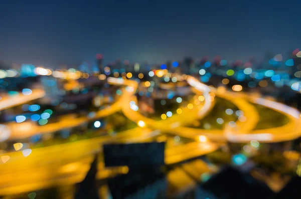 Twilight of Bangkok highway with defocused bokeh lights as abstract background — Stock Photo, Image