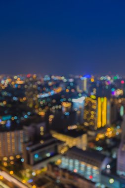 Bokeh ışık Skyline Bangkok nehir eğrisi ile havadan görünümü