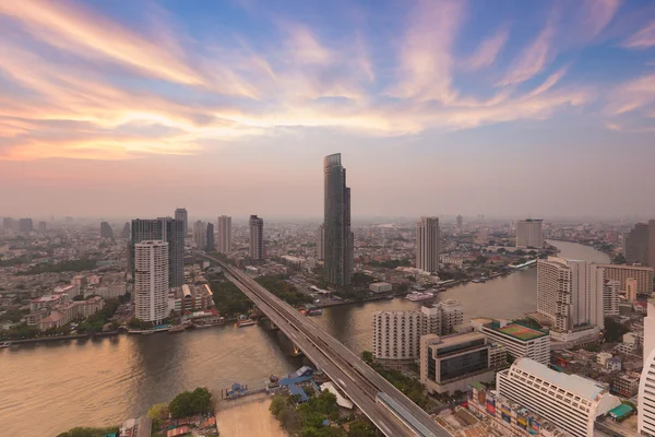 Bangkok Flusskurve bei Sonnenuntergang Thailand — Stockfoto