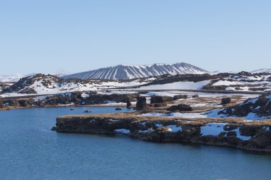 Hverfjall mount and lake volcano north of Iceland during winter