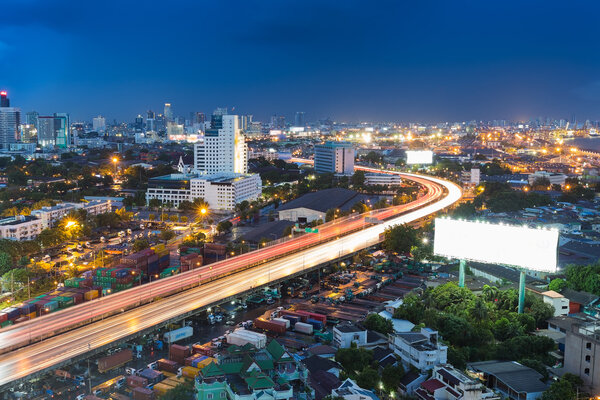 Bangkok elevated road junction and interchange overpass during twilight