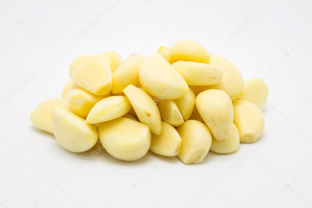 Root garlic on white background