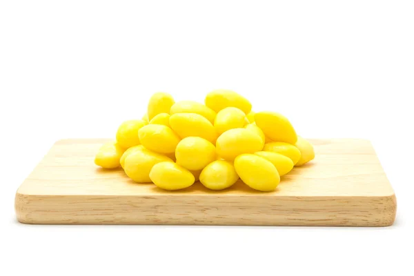 Boiled Ginkgo nut on wooden board — Stock Photo, Image