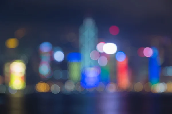 Un bokeh flou illumine le fond du port de Hong Kong Victoria — Photo