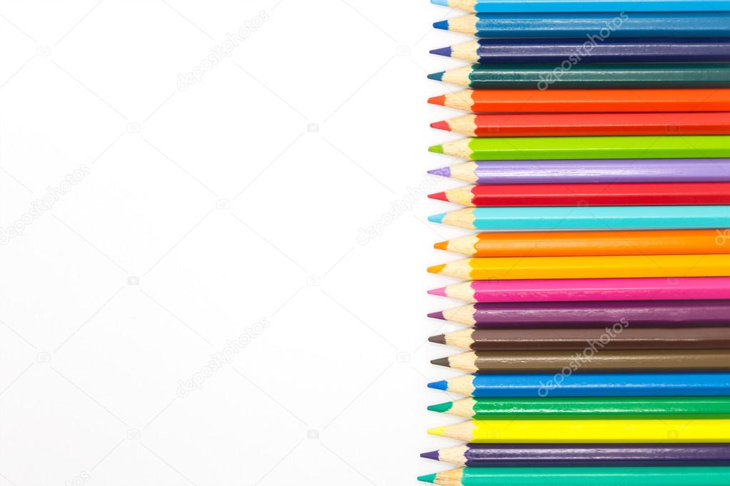 Mixed arranged of rainbow colours wooden pencils