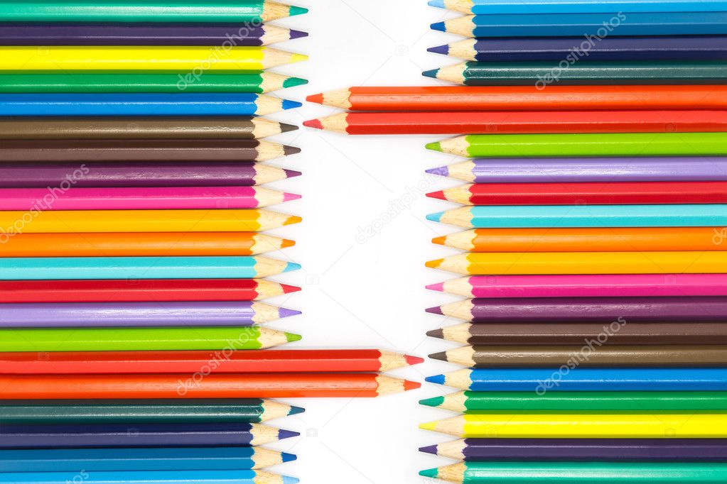 Group of color wooden pencil on white
