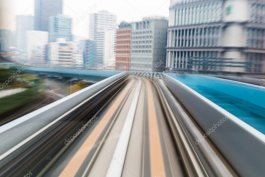 Motion blur of subway inside tunnel