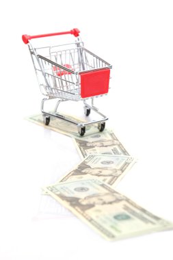 Mini alışveriş sepeti dolar bir çizgi üzerinde