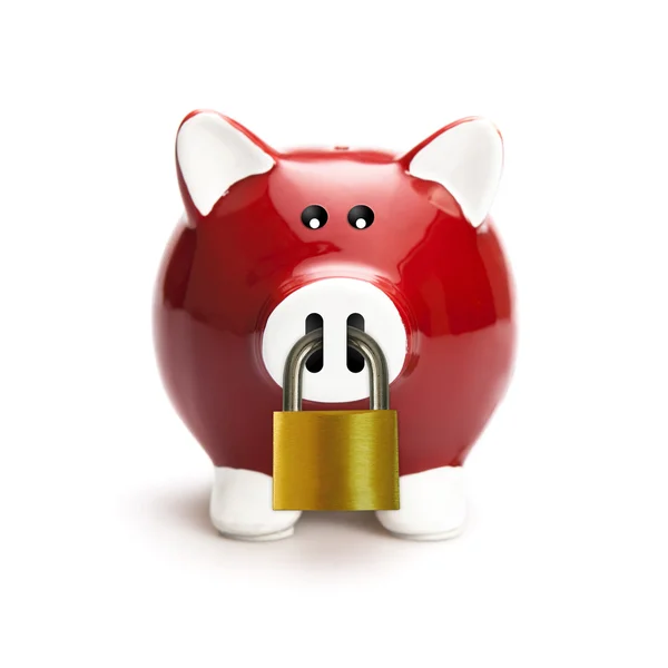 Piggy bank secured with padlock — Stock Photo, Image