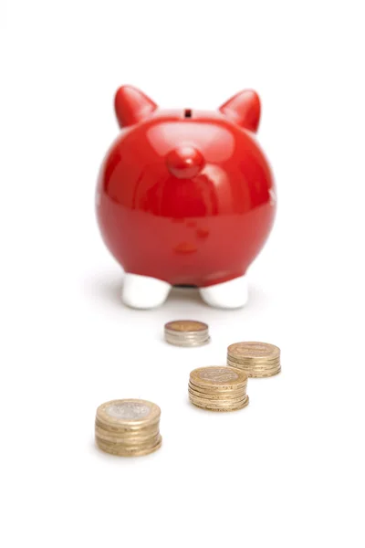 Piggy bank. Achteraanzicht. Rechtenvrije Stockfoto's