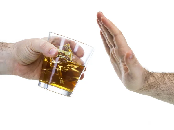 Main rejeter un verre de whisky Image En Vente