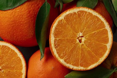 Yapraklı portakal, meyve, üst manzara, insan yok, yatay,