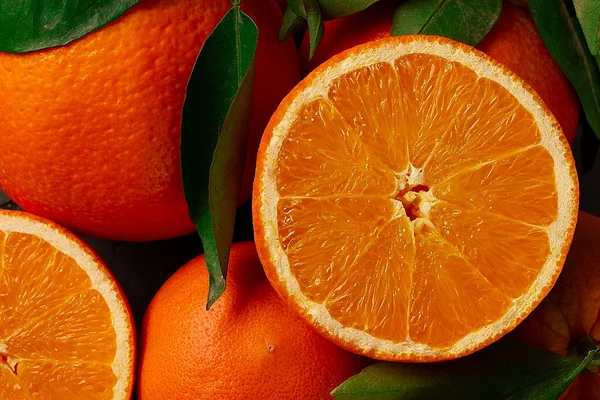 Orange with leaves, fruit, top view, no people, horizontal,