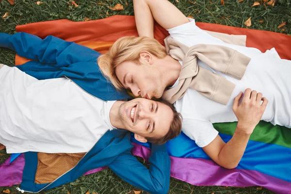 Loving Gay Couple Having Romantic Date Outdoors Two Handsome Men — Foto de Stock