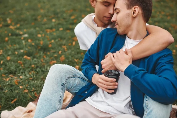 Loving Gay Couple Having Romantic Date Outdoors Two Handsome Men — Foto de Stock