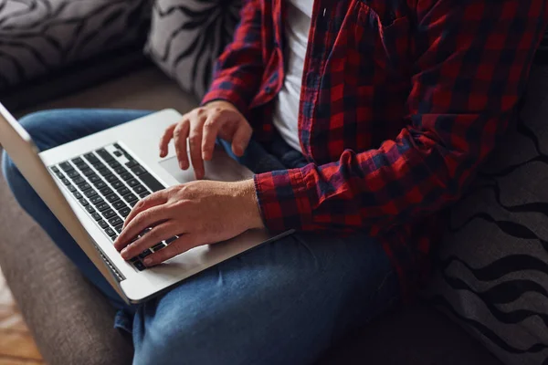 Concept Teleworking Home Stylish Male Working Home Coronavirus Pandemic Stay — Stock Photo, Image