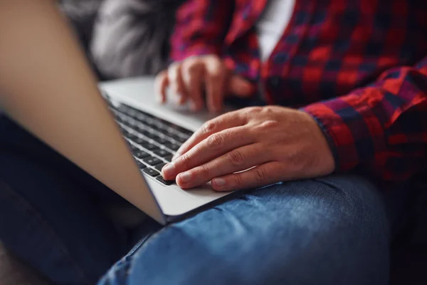 Concept Teleworking Home Stylish Male Working Home Coronavirus Pandemic Stay — Stock Photo, Image