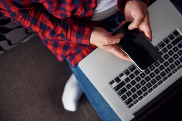 Concept Teleworking Home Stylish Male Working Home Coronavirus Pandemic Stay — Stock Photo, Image