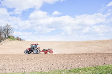 Merdaneler Ekimden sonra toprak traktör sıkıştırır.