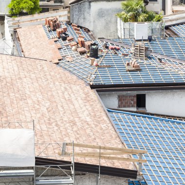 Construction site. Roof renovation. clipart