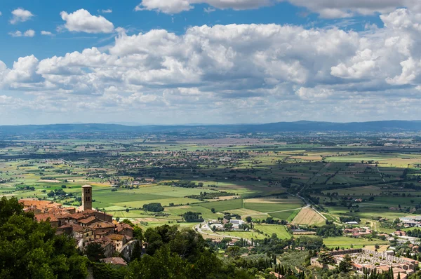 Cortona şehir ve Val Chianina, Toskana - Ital Panoraması — Stok fotoğraf