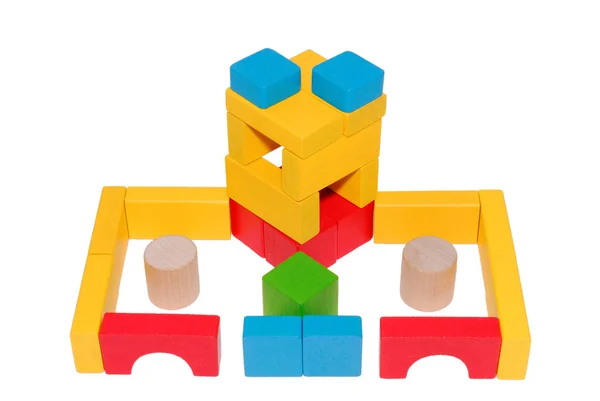 Ručně vyrobené článek z multi-barevné dětské dřevěné kostky — Stock fotografie