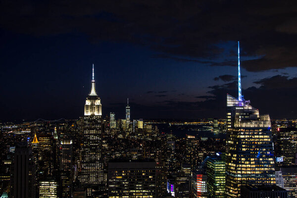 New York with skyscrapers at sunset