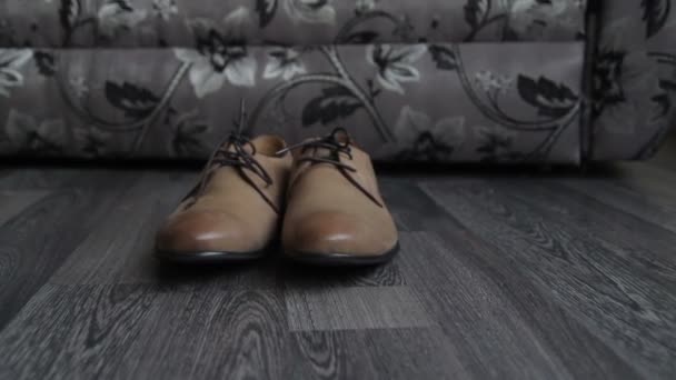 Man neemt schoenen, close-up — Stockvideo