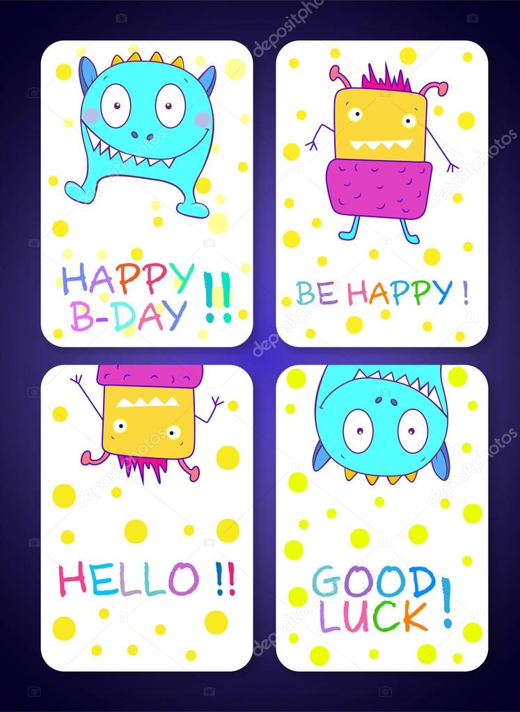 Cute doodle monster greeting and invitation card.