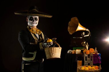 day of the dead, latin party,man disguised as a skull clipart