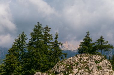 Alplerin güzel manzarası, Passo San Pellegrino, Kuzey İtalya