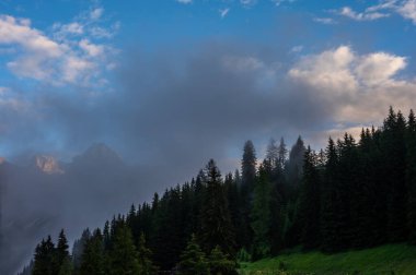 Alplerin güzel manzarası, Passo San Pellegrino, Kuzey İtalya