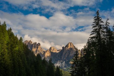 Alplerin güzel manzarası, Passo San Pellegrino, Kuzey İtalya
