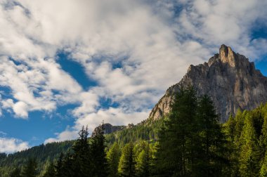 Alplerin güzel manzarası, Passo San Pellegrino, Kuzey İtalya