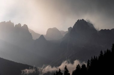 Alplerin güzel manzarası, Passo San Pellegrino, Kuzey İtalya