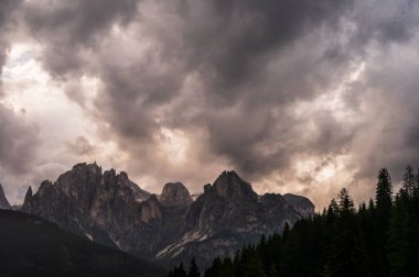 Alplerin güzel manzarası, Passo San Pellegrino, Kuzey İtalya