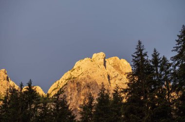 Alplerin güzel manzarası, Passo San Pellegrino, Kuzey İtalya