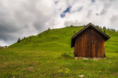 Alplerin güzel manzarası, Passo San Pellegrino, Kuzey İtalya