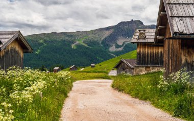 Alplerin güzel manzarası, Passo San Pellegrino, Kuzey İtalya