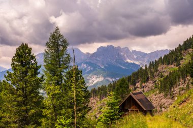 Alplerin güzel manzarası, Passo San Pellegrino, Kuzey İtalya