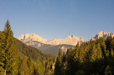 Alplerin güzel manzarası, Passo San Pellegrino, Kuzey İtalya