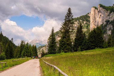 Alplerin güzel manzarası, Passo San Pellegrino, Kuzey İtalya