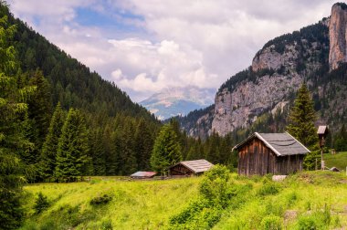 Alplerin güzel manzarası, Passo San Pellegrino, Kuzey İtalya
