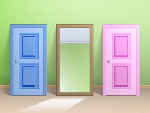 Deux portes et un miroir — Image vectorielle