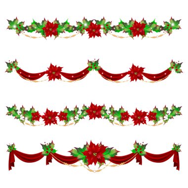 Noel çelengi, beyaz arka planda izole edilmiş noktalı ve kırmızı kurdeleli.