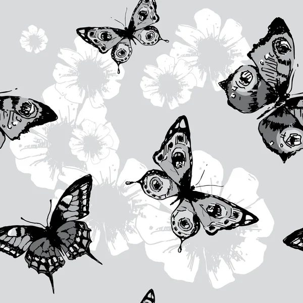 Butterflies and flowers pattern — Stock Vector