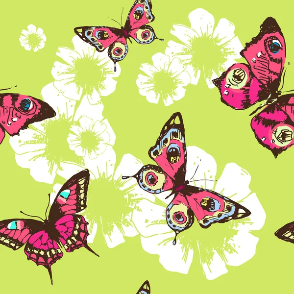 Patrón de mariposas y flores — Vector de stock