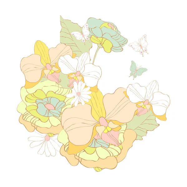 Cartão de borboletas e flores — Vetor de Stock