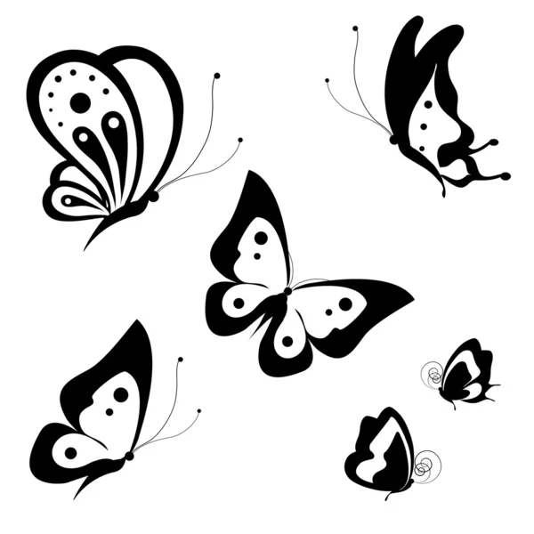 Black Silhouette Butterflies Isolated White Background Stock Vector